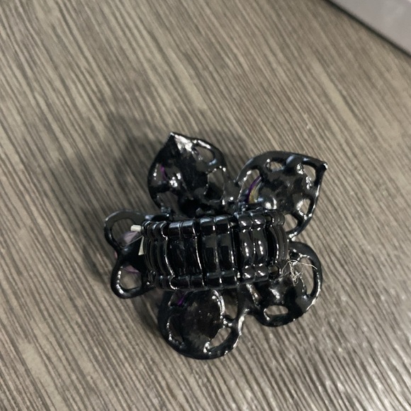 Purple Stones Black Flower Stretch Band Ring - Picture 3 of 10